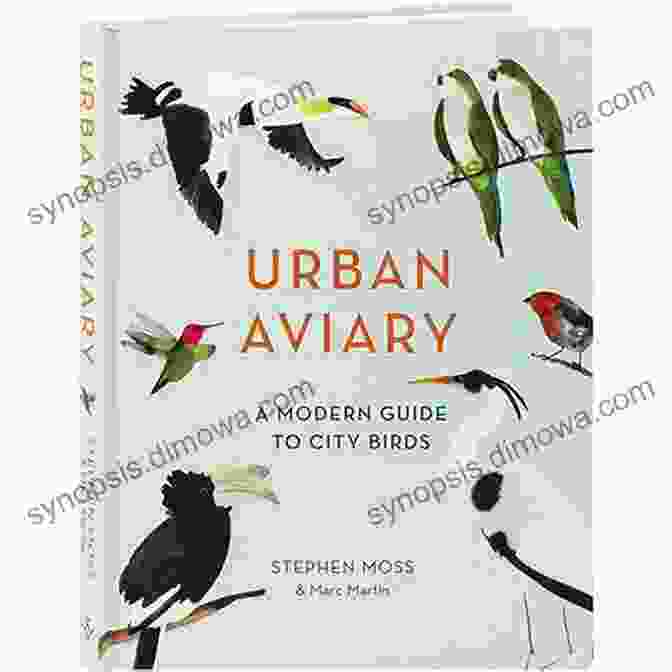 Urban Aviary Book Cover Featuring A Flock Of Birds Flying Over A City Skyline. Urban Aviary: A Modern Guide To City Birds