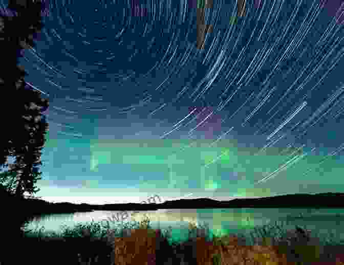 Vibrant Display Of The Northern Lights Over A Remote Canadian Lake. An Excursion To Canada (annotated)